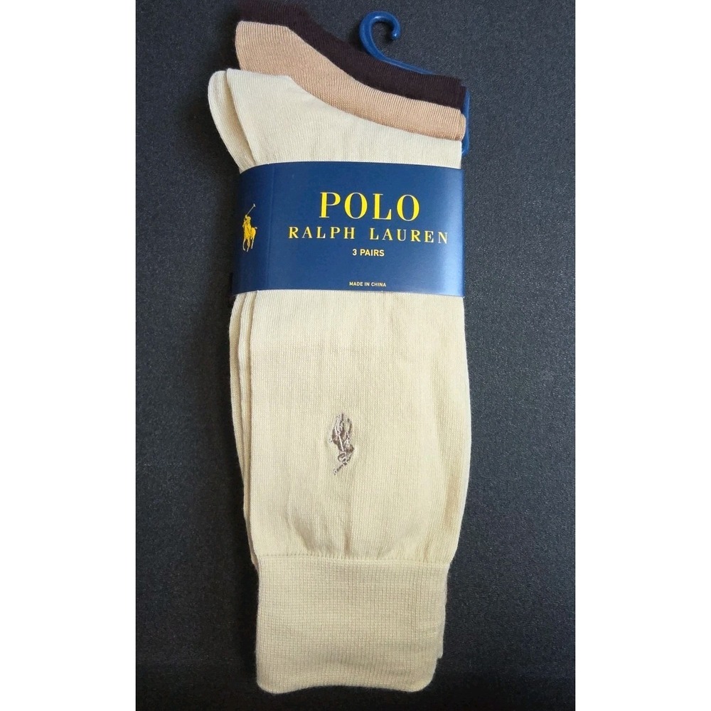 Polo Ralph Lauren Men's 3-Pairs Dress/Casual Socks Tan/Brown SHOE SIZE 6-12.5